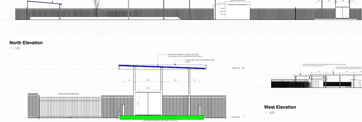 Engen - Bruce’s Car Wash: Architectural elevations
