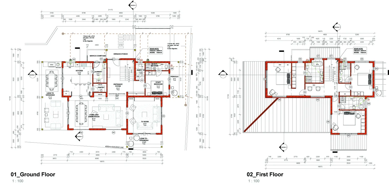 Harare Collection 1: Floor plan drawings — ground floor and first floor