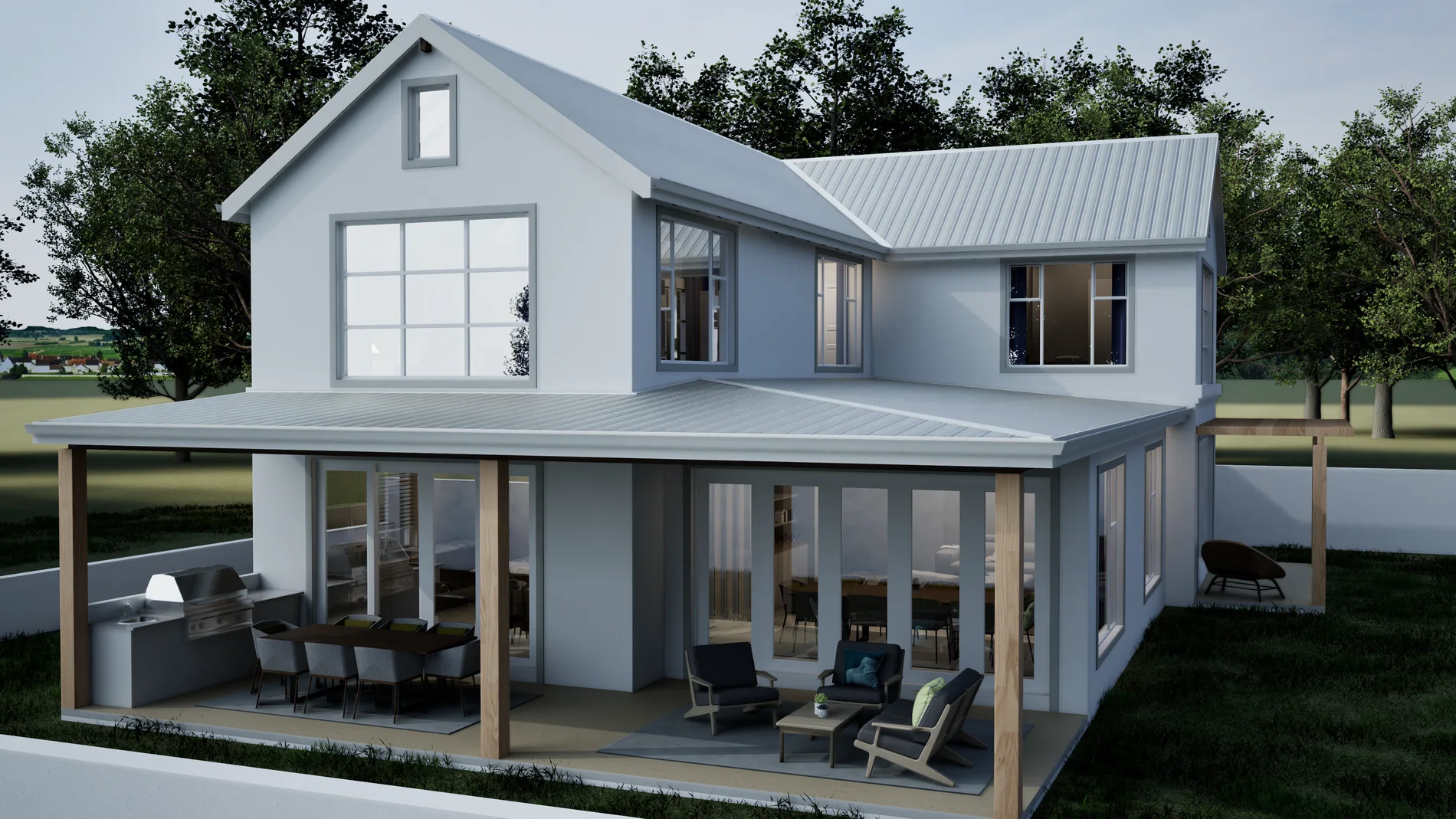 Architectural visualisation of a two-storey Harare residence with a covered veranda