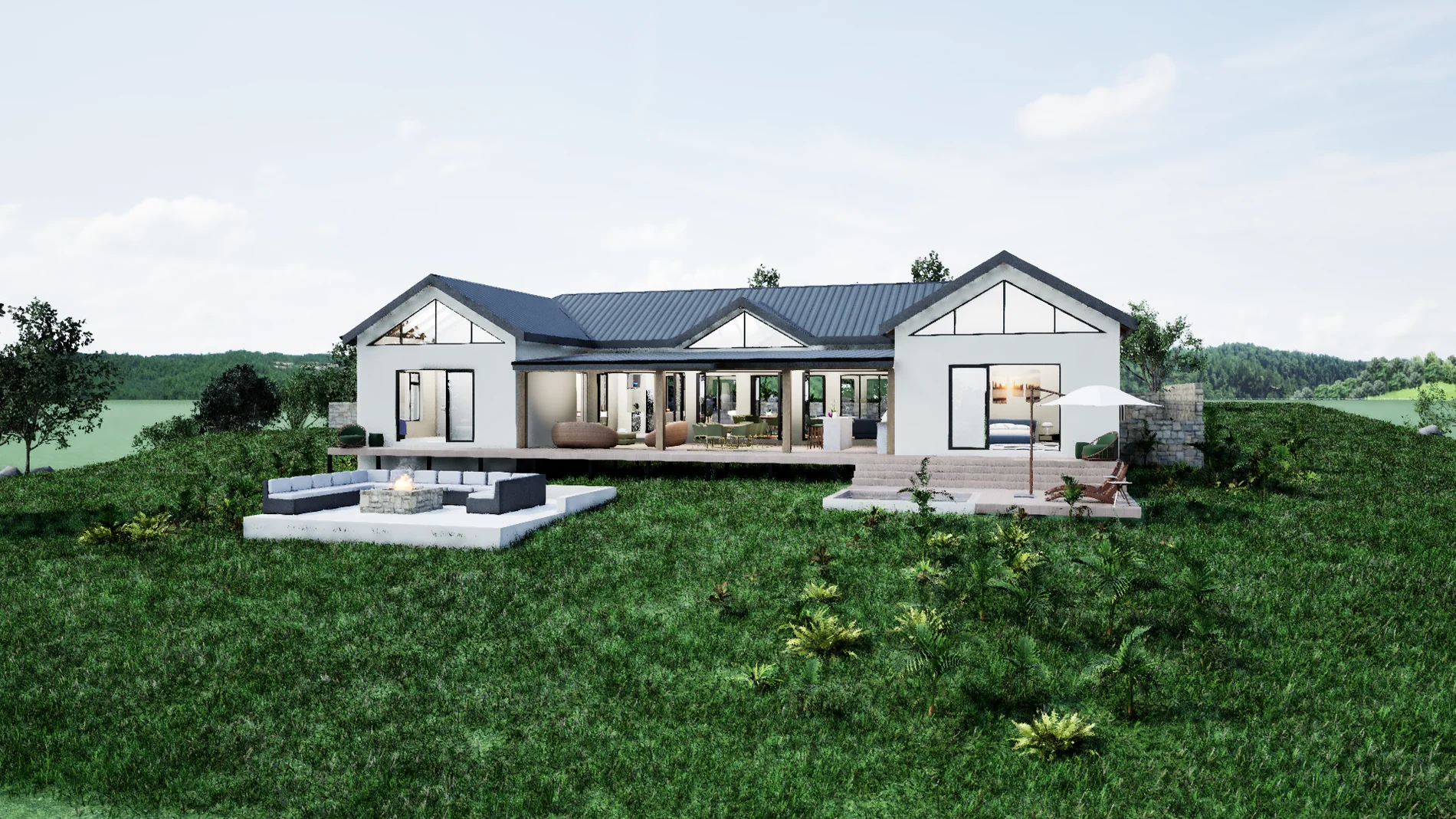 Architectural visualisation of a Harare residence set on a grassed slope
