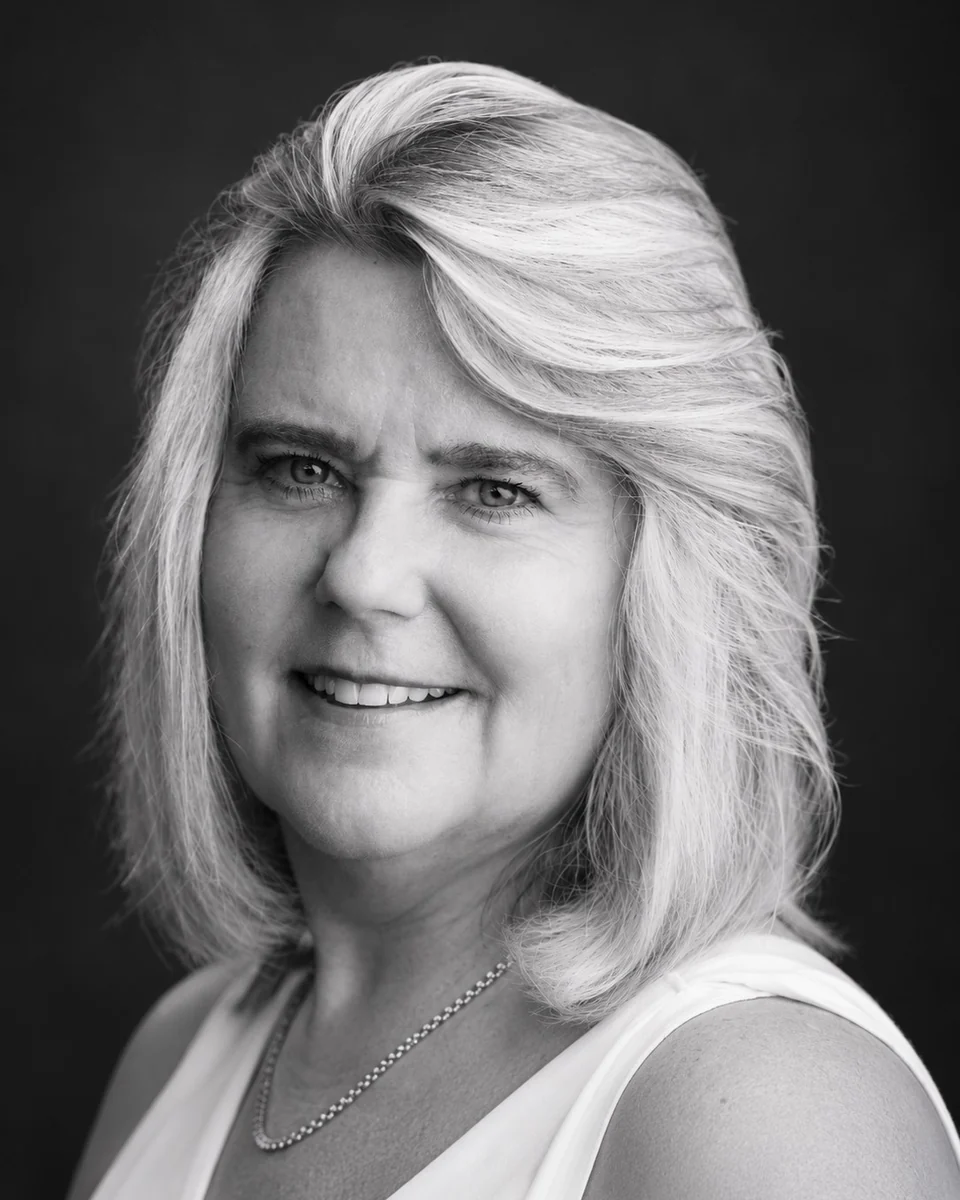 Michéle Shephard, black-and-white studio portrait